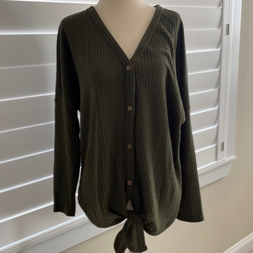 Iwollence hunter green button up thermal sz S